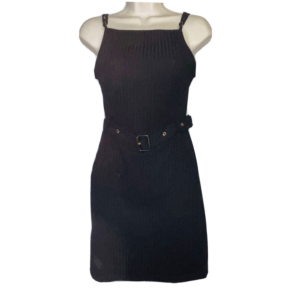 Say What  Black Mini Ribbed Dress LBD Belt Size Medium NWT